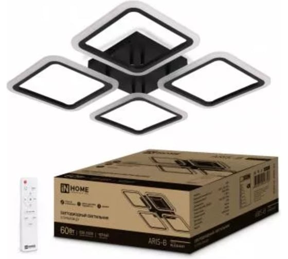 Изображение товара Светильник светодиодный IN HOME ELEGANT ARIS-B 60Вт 230В 3000-6500K 4700Лм 450x450x75мм c пультом ДУ черный 4690612043357