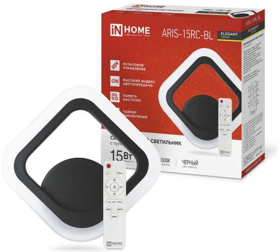 Изображение товара Светильник светодиодный IN HOME ELEGANT ARIS-15RC-BL 15Вт 230В 3000-6500К 1200Лм пульт ДУ черный 4690612054162