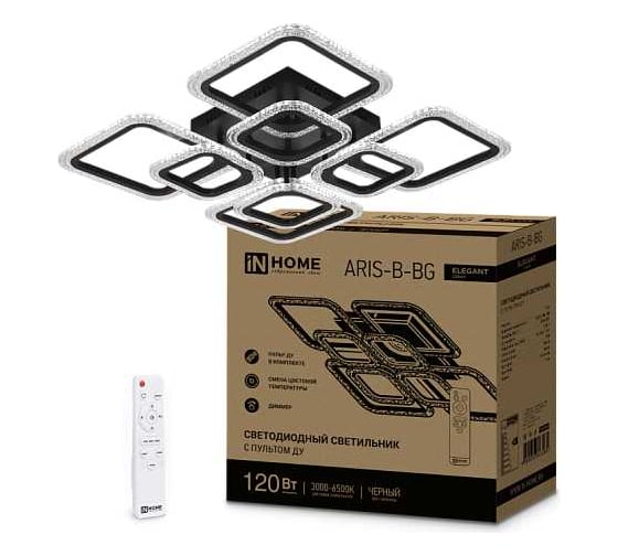 Изображение товара Светильник светодиодный IN HOME ELEGANT ARIS-B-BG 120Вт 230В 3000-6500K 8400Лм 590x590x115мм ПУ черный 4690612043265