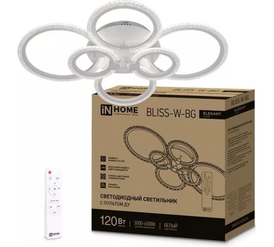 Изображение товара Светильник светодиодный IN HOME ELEGANT BLISS-W-BG 120Вт 230В 3000-6500K 8400Лм 780x550x130мм пульт ДУ белый 4690612051840