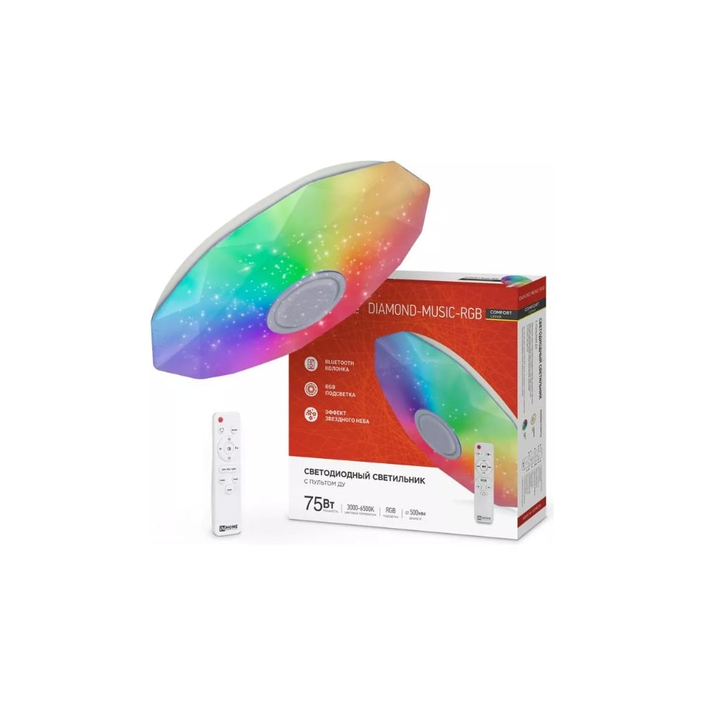 Светильник светодиодный IN HOME COMFORT DIAMOND-MUSIC-RGB 75Вт 230В 3000-6500K 6000Лм 500x100мм с пультом ДУ 4690612044590