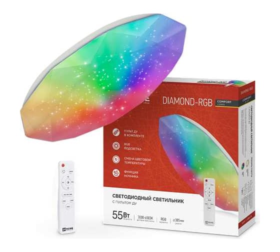 Изображение товара Светильник светодиодный IN HOME COMFORT DIAMOND-RGB 55Вт 230В 3000-6500K 4400Лм 385x75мм с пультом ДУ 4690612044576