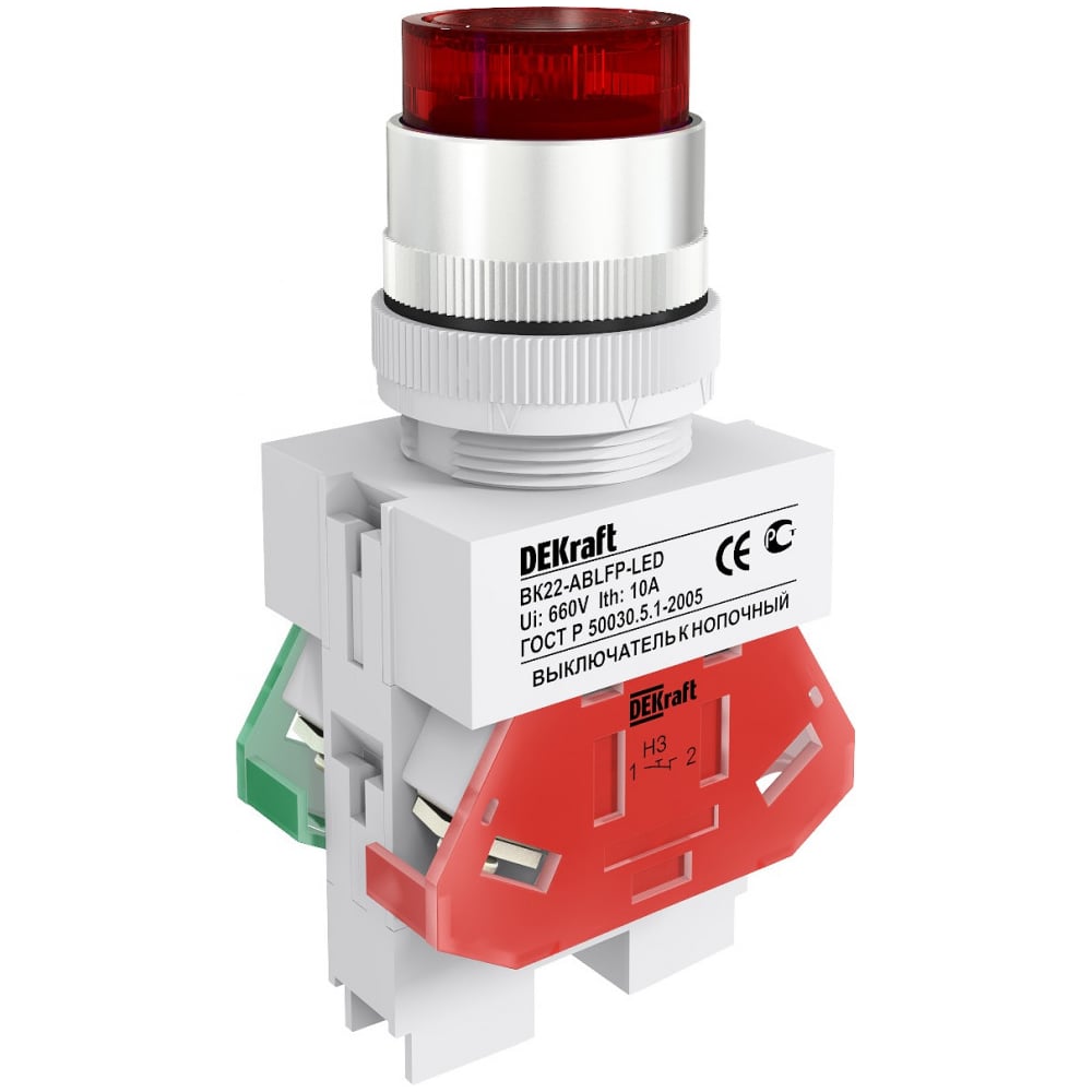 Изображение товара Выключатель кнопочный Dekraft ВК-22, 10 А, IP54, LED, красный 25136DEK