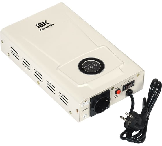 Изображение товара Однофазный стабилизатор напряжения IEK, настенный 0,5кВА SLIM IVS22-1-D05-09