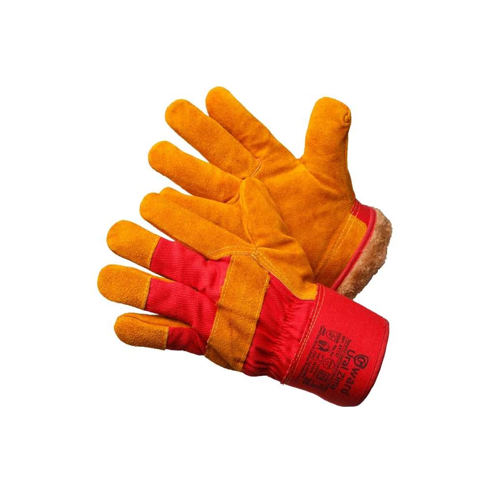 Изображение товара Перчатки комбинированные из спилка Gward Ural Zima оранжевого цвета, утеплитель мех-мутон, размер XXL, 6 пар в упаковке XY147