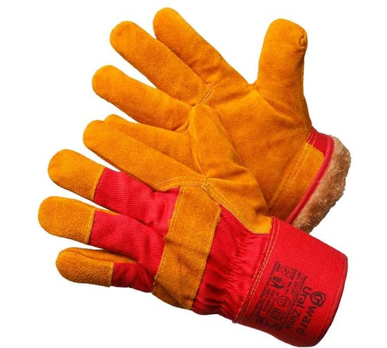 Изображение товара Перчатки комбинированные из спилка Gward Ural Zima оранжевого цвета, утеплитель мех-мутон, размер XXL, 6 пар в упаковке XY147