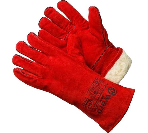 Изображение товара Краги из спилка Gward Track Zima красного цвета, на искусственном меху, размер XXL, 6 пар в упаковке XY074