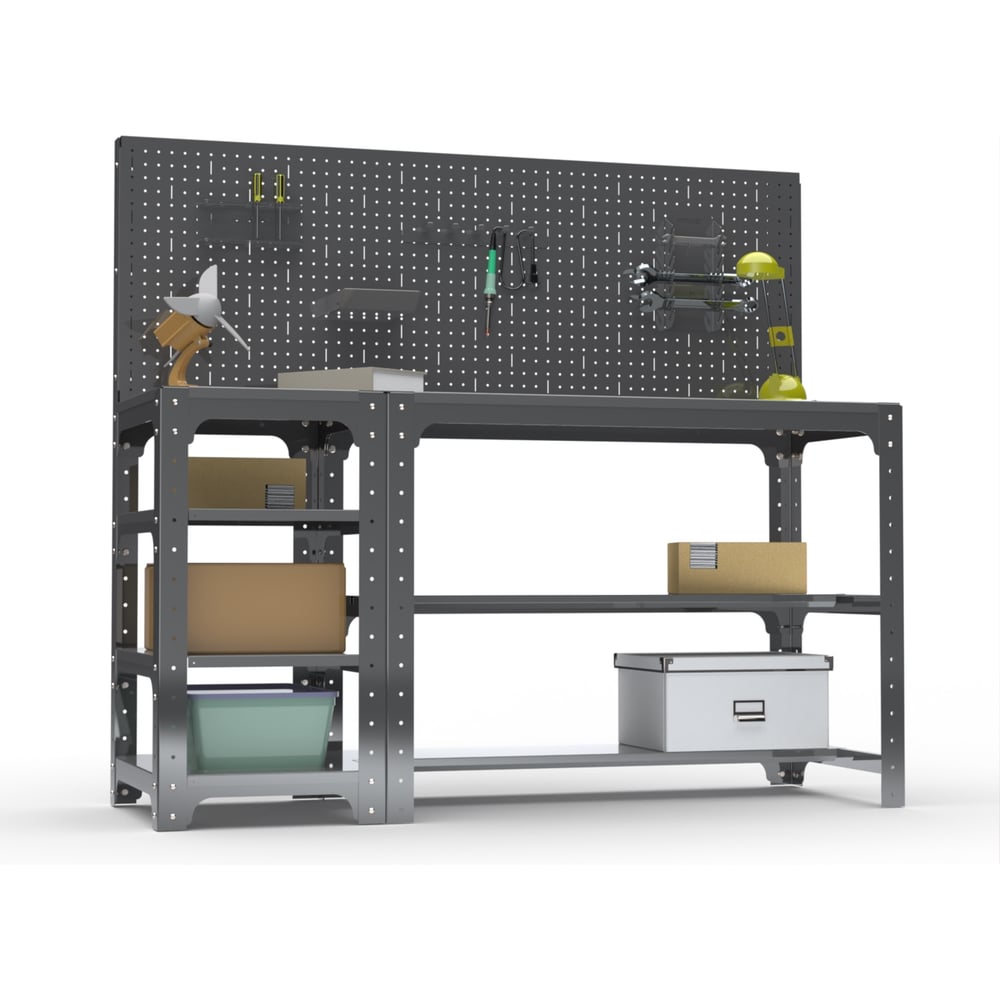 Изображение товара Металлический стол серии KIT 750х1600х600 мм с боковыми полками и перфопанелью