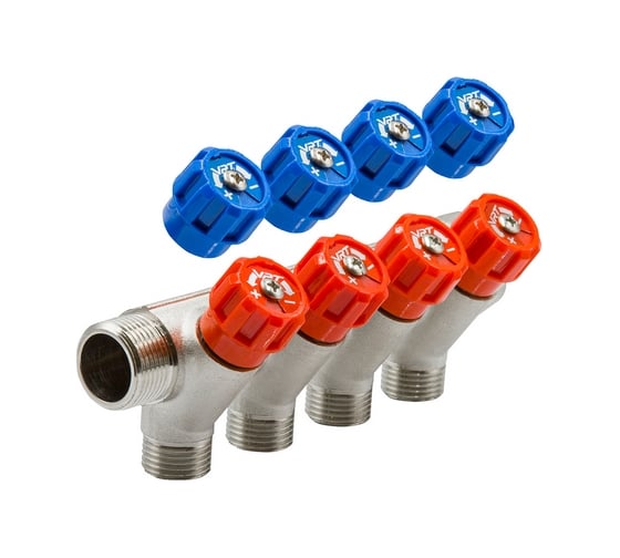 Изображение товара Коллектор VRT 3/4"x1/2", с регулировочными вентилями, 4 выхода 524078