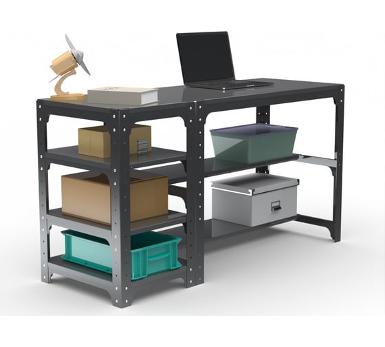 Изображение товара Стол металлический ООО Металекс серия KIT 750х1600х400 мм, с боковыми полками, серый 201399