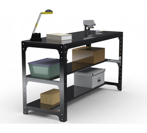 Изображение товара Стол металлический ООО Металекс серия KIT 750х1400х500 мм, две полки, черный 201515