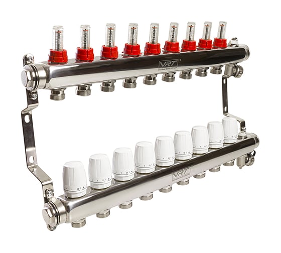 Изображение товара Коллекторная группа VRT 1"х3/4", евроконус, 9 выходов, c расходомерами 530148