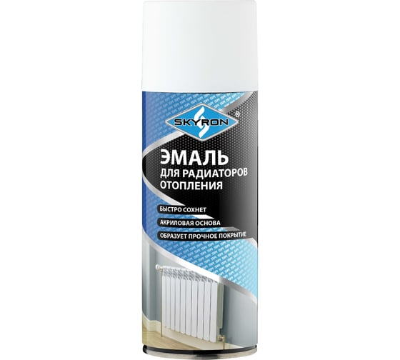 Изображение товара Эмаль для радиаторов отопления SKYRON белая, полуматовая, аэрозоль, 520 мл SR-50002