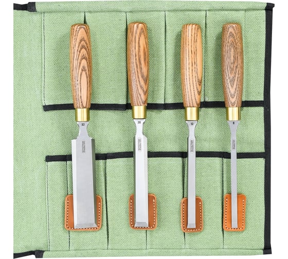 Изображение товара Набор стамесок Петроградъ серия Волга 8, 12, 20, 32 мм, 4 штуки в сумке-скрутке М00022157