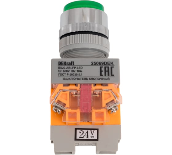 Изображение товара Кнопочный выключатель Dekraft ВК22-ABLFP-GRN-LED-24 25069DEK