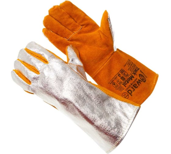 Изображение товара Краги из спилка Gward Track Metal оранжевого цвета, с металлизированным полотном, размер XXL, 12 пар в упаковке XY501