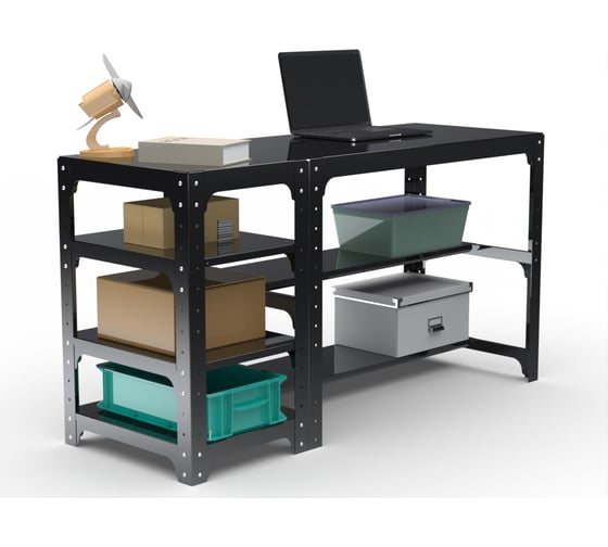 Изображение товара Стол металлический ООО Металекс серия KIT 750х1200х400 мм, с боковыми полками, черный 201559