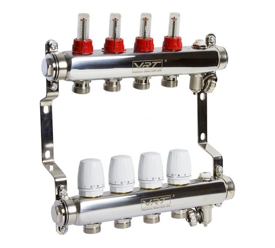 Изображение товара Коллекторная группа VRT 1"х3/4", евроконус, 4 выхода, c расходомерами 530143