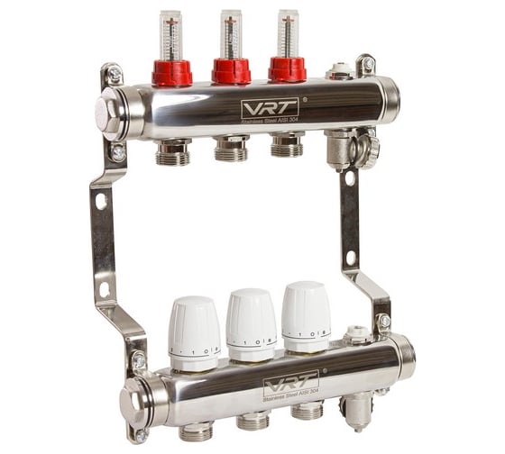 Изображение товара Коллекторная группа VRT 1"х3/4", евроконус, 3 выхода, c расходомерами 530142