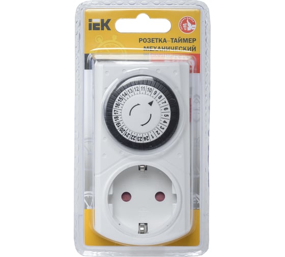 Изображение товара Розетка-таймер IEK РТМ-1, механический, 30мин, 24ч, 48on/off, 16А, IP20 ERT-20-1-16-S-30-0-20-K01