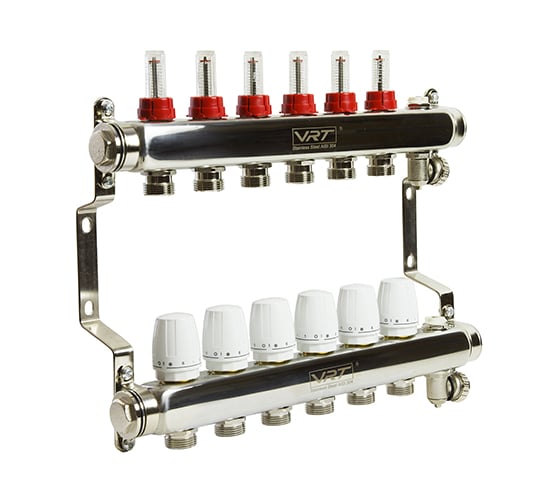 Изображение товара Коллекторная группа VRT 1"х3/4", евроконус, 6 выходов, c расходомерами 530145