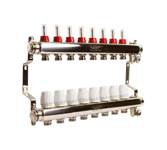 Изображение товара Коллекторная группа VRT 1"х3/4", евроконус, 8 выходов, c расходомерами 530147