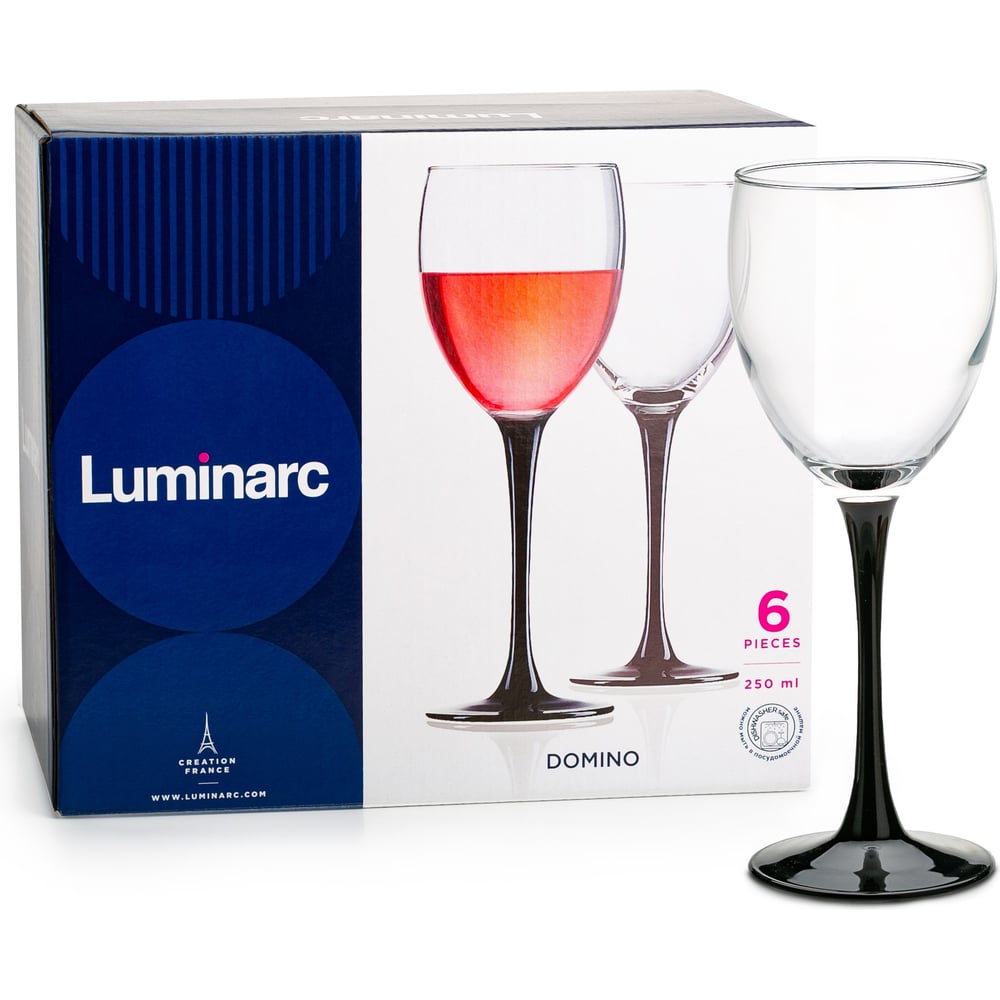 Изображение товара Набор из 6 бокалов для вина LUMINARC ДОМИНО 250 мл из закаленного стекла
