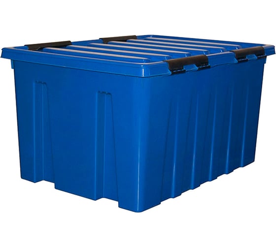 Изображение товара Ящик п/п Rox Box 740х565х415 мм с крышкой и клипсами, 120 л. на роликах, синий 18715