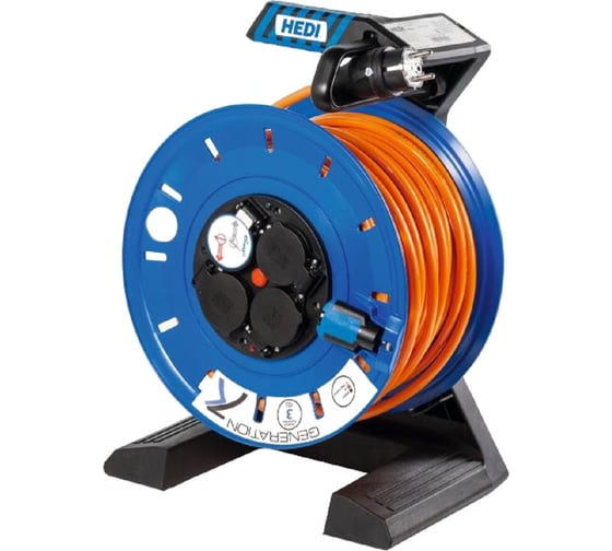 Изображение товара Удлинитель на катушке HEDI из пластика D=290мм 4 розетки IP54 25м H07BQ-F 3G2,5 термозащита K7SR25Q2TF