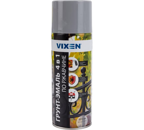 Изображение товара Грунт-эмаль Vixen по ржавчине 4в1 серое окно RAL 7040, 520 мл VX517040