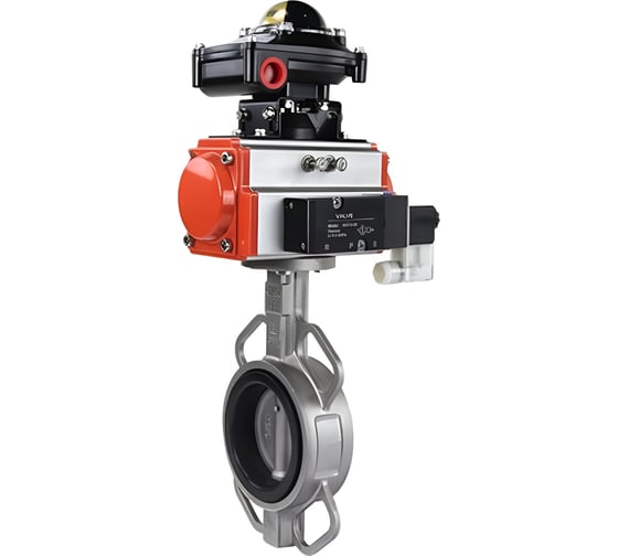 Изображение товара Затвор DN.ru 316L-316L-NBR Ду200 Ру16 с пневмоприводом, пневмораспределителем, БКВ D050-19032