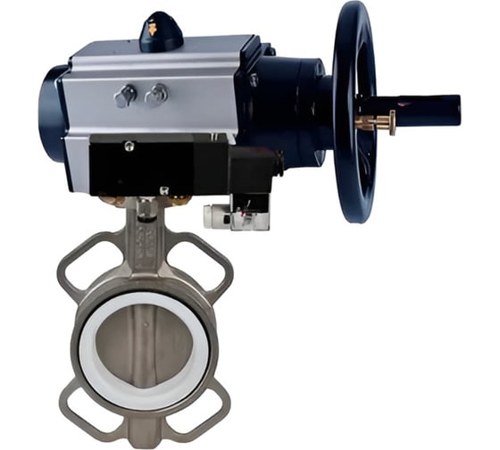 Изображение товара Затвор DN.ru 316L-316L-PTFE Ду125 Ру16 с пневмоприводом, пневмораспределителем D050-22005