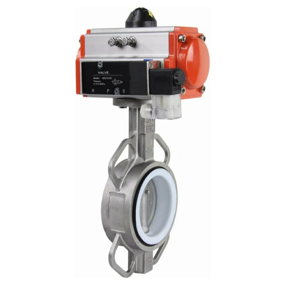 Изображение товара Затвор DN.ru 316L-316L-PTFE Ду150 Ру16 с пневмоприводом