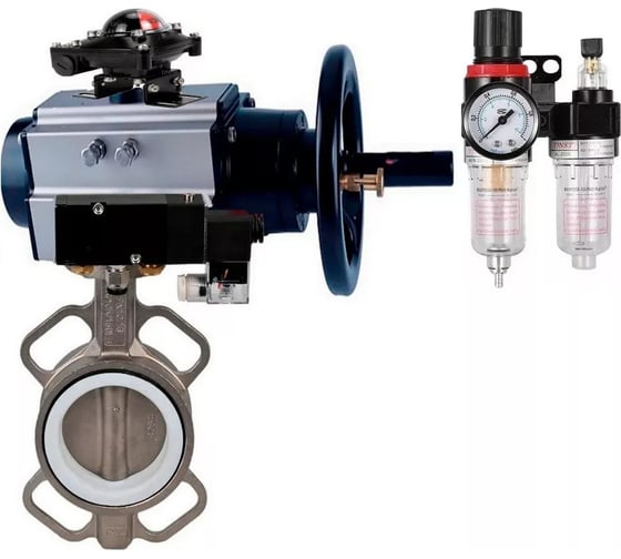 Изображение товара Затвор DN.ru 316L-316L-PTFE Ду125 Ру16 с пневмоприводом, пневмораспределителем, БПВ, БКВ D050-22014