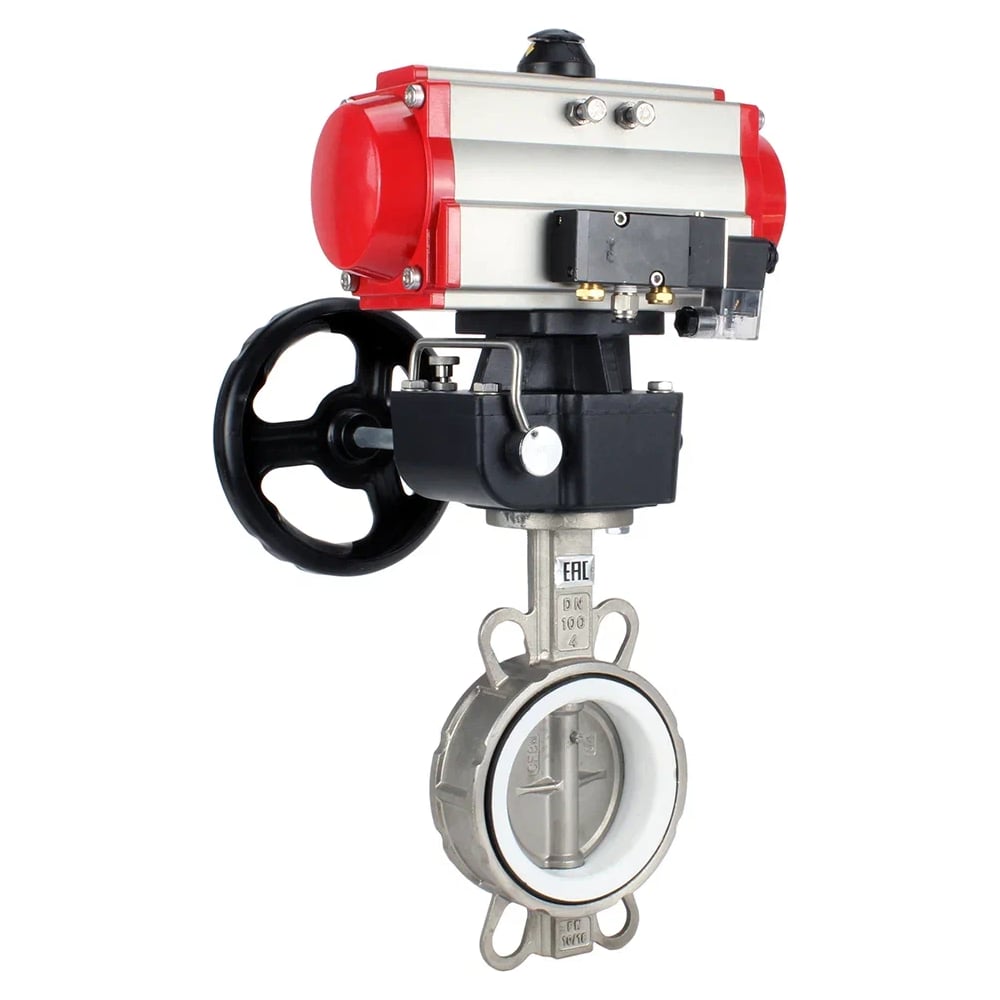 Изображение товара Затвор DN.ru 316L-316L-PTFE Ду100 Ру16 с пневмоприводом