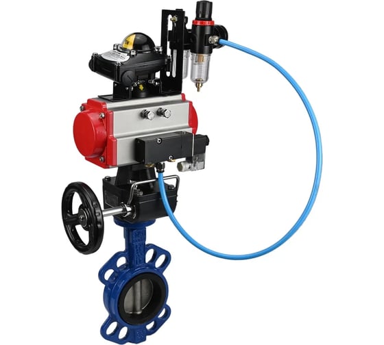 Изображение товара Затвор DN.ru 316L-316L-PTFE Ду80 Ру16 с пневмоприводом, пневмораспределителем, БПВ, БКВ, дублером D050-23803
