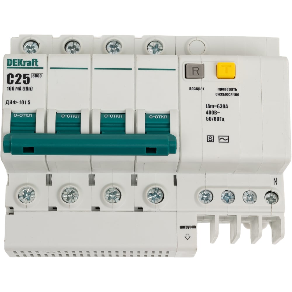 Изображение товара Дифференциальный селективный автомат Dekraft ДИФ101-4Р-025А-100-C-S