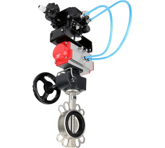 Изображение товара Затвор DN.ru 316L-316L-VITON Ду200 Ру16 с пневмоприводом, пневмопозиционером, дублером D050-09195