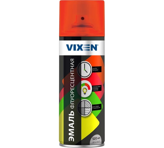 Изображение товара Флуоресцентная эмаль Vixen красный флуоресцентный, аэрозоль 520 мл VX-54001