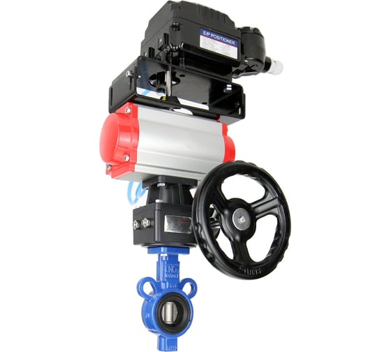 Изображение товара Затвор DN.ru AL-316L-EPDM Ду25 Ру16 с пневмоприводом, дублером, электропн. позиционером D050-11255