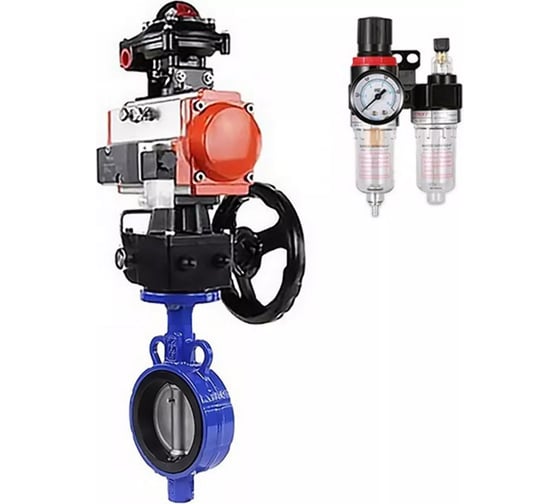 Изображение товара Затвор DN.ru AL-316L-EPDM Ду32 Ру16 с пневмоприводом, пневмораспределителем, БКВ, дублером, БПВ D050-11280