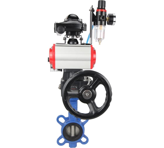 Изображение товара Затвор DN.ru GG25-316L-NBR Ду100 Ру16 с пневмоприводом, пневмораспределителем, БПВ, БКВ, дублером D050-11103