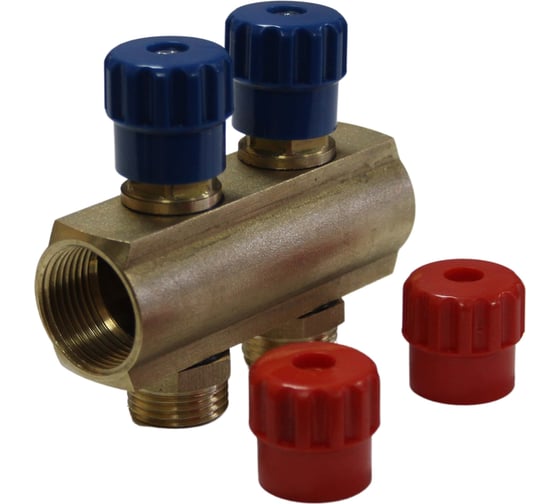 Изображение товара Коллектор ДТРД с регулирующими вентилями ВР 3/4 на 2 выхода НР 1/2, межосевое 35 мм 410181В