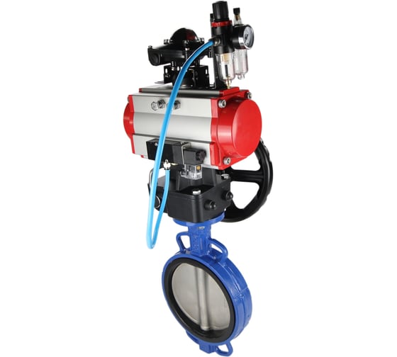 Изображение товара Затвор DN.ru GGG50-GGG40-EPDM Ду200 Ру16 с пневмоприводом, пневмораспределителем, БПВ, БКВ, дублером D050-08062