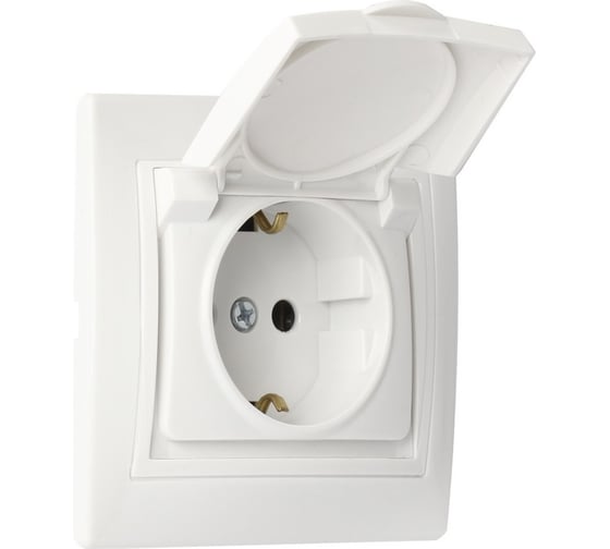 Изображение товара 1-местная розетка Smartbuy с заземлением с крышкой 16А белая "Марс" SBE-02w-16-S1-ZK-c