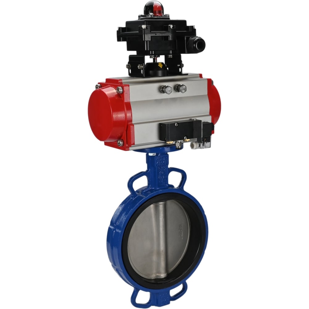 Изображение товара Затвор DN.ru GGG50-GGG40-EPDM Ду200 Ру16 с пневмоприводом и пневмораспределителем