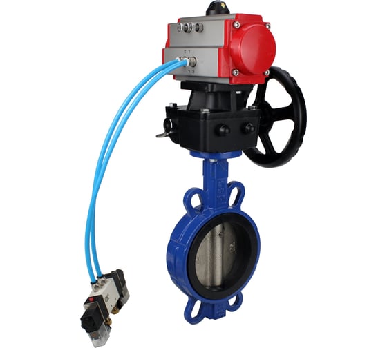 Изображение товара Затвор DN.ru GGG50-GGG40-EPDM Ду250 Ру16 с пневмоприводом, пневмораспределителем, дублером D050-21060