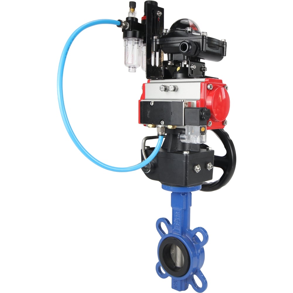 Изображение товара Затвор DN.ru GGG50-GGG40-EPDM Ду40 Ру16 с пневмоприводом и дублером