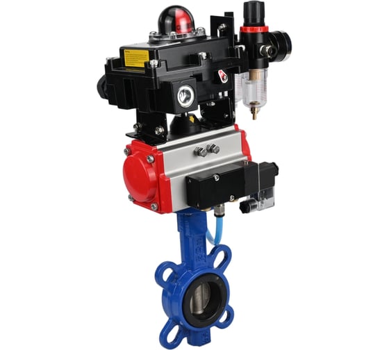 Изображение товара Затвор DN.ru GGG50-GGG40-EPDM Ду40 Ру16 с пневмоприводом, пневмораспределителем, БПВ, БКВ D050-14102