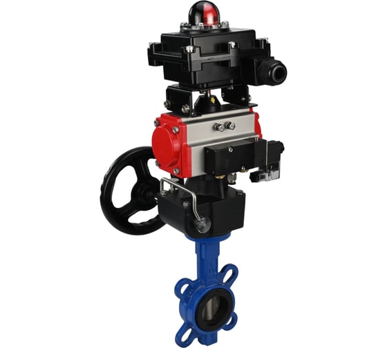 Изображение товара Затвор DN.ru GGG50-GGG40-EPDM Ду50 Ру16 с пневмоприводом, пневмораспределителем, БКВ, дублером D050-14034